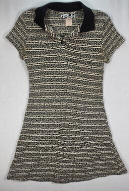 Possessed Knit Polo Dress Women’s Large Black Cream Marled Stretch 90s Preppy